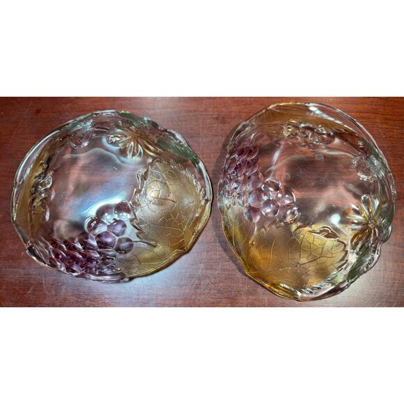 Set of 2 Mikasa Walther Crystal Oval Bowls Iridescent Grapes and Leaves Colorful - Picture 8 of 9